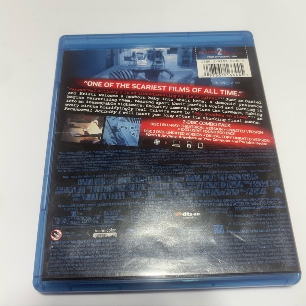 Paranormal Activity 1 & 2 Bundle Blu-ray/DVD/Digital Code combo - Picture 6 of 7